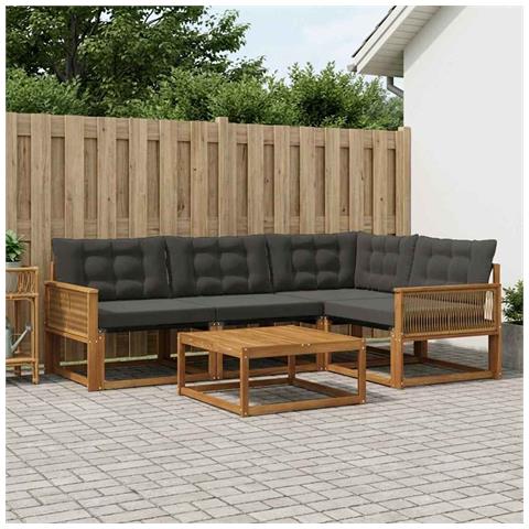 Set di divani da esterno con cuscino 5 pcs Naturale e Nero - Foto 2