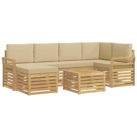 Set di divani da esterno 7 pcs Bianco e Beige Poliestere - Foto 1