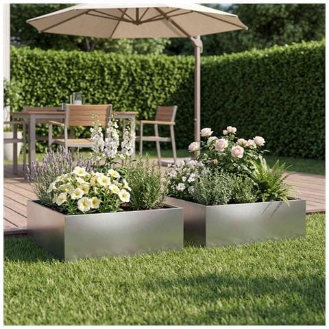 Vaso da giardino 2 pz Argento 40 x 40 x 20 cm Acciaio zincato - Foto 2