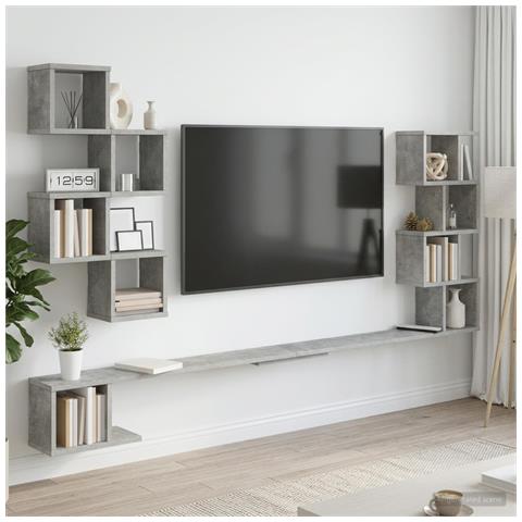 Mensola per TV da muro Grigio Cemento 200 x 15 x 94 cm - Foto 2
