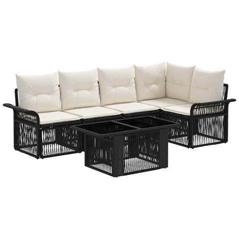 Set Divano da Giardino 6 pz Nero e Bianco Crema polyrattan - Foto 1