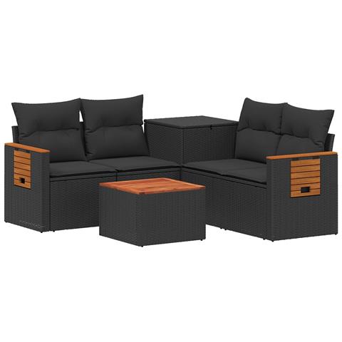 Set di divani 6 pz Nero Rattan sintetico e Acciaio - Foto 1