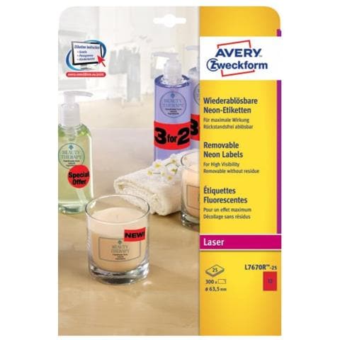 L7670R-25 etichetta autoadesiva Cerchio Rimovibile Rosso 300 pz - Foto 1