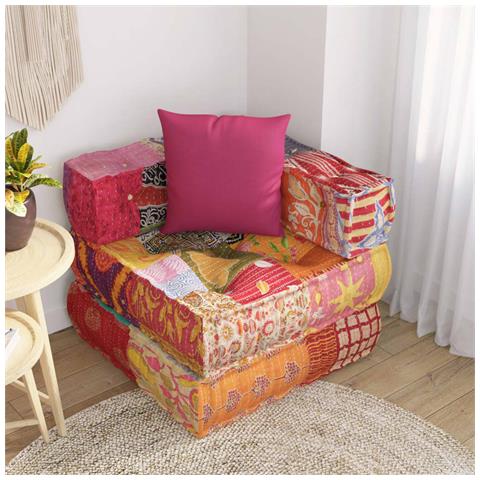 Pouf Modulare Con Cuscino In Tessuto Patchwork - Foto 2
