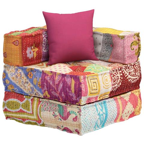 Pouf Modulare Con Cuscino In Tessuto Patchwork - Foto 1