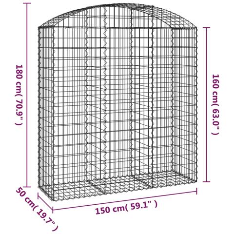 Cesto Gabbione Ad Arco 150x50x160/180 Cm In Ferro Zincato - Foto 4