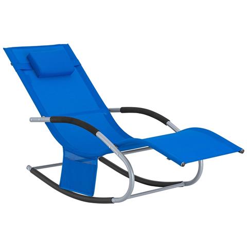 Sdraio Da Giardino Poltrona A Dondolo Con Poggiatesta E Taschina Blu Chiaro Ogs28-kb - Foto 1