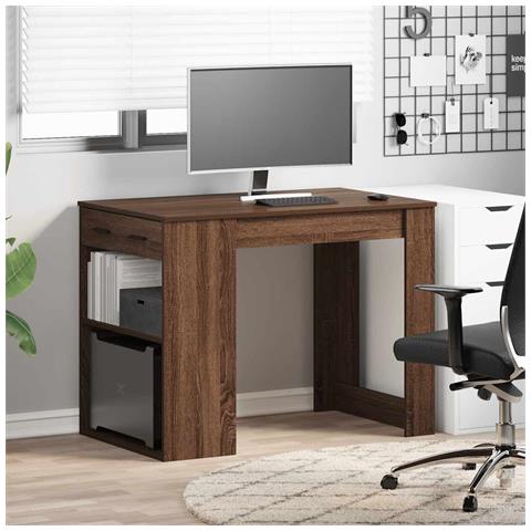 Scrivania Con Cassetto Ripiano Rovere Marrone Legno Multistrato - Foto 3