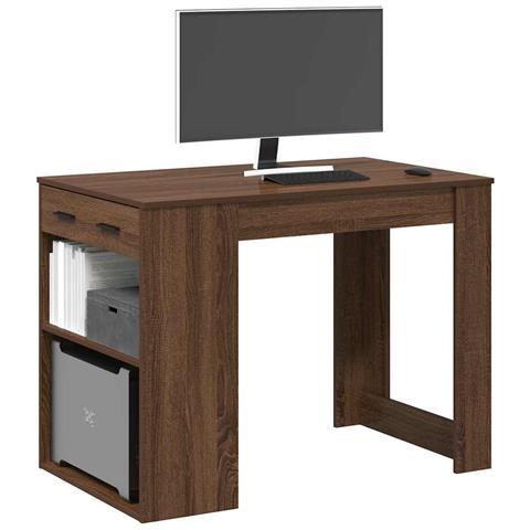 Scrivania Con Cassetto Ripiano Rovere Marrone Legno Multistrato - Foto 1