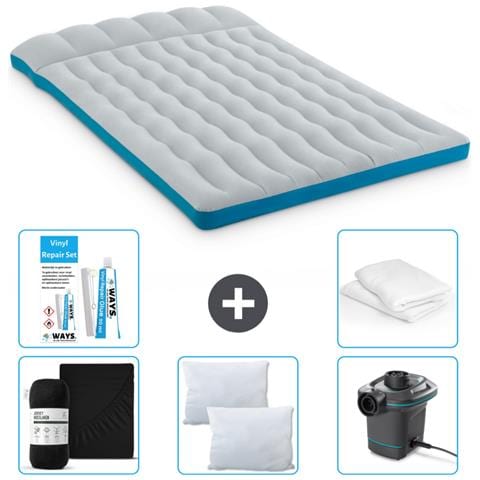 Set Materassino Gonfiabile - 193x127x24 Cm - Blu - Include Accessori Coordinati Cb6 - Foto 1