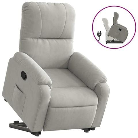Poltrona Alzapersona Reclinabile Grigio Chiaro Microfibra - Foto 1