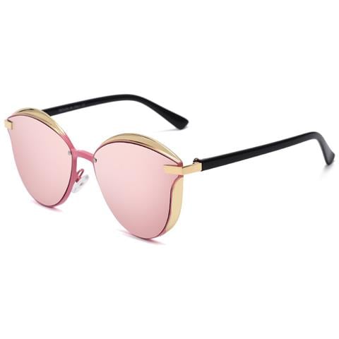 Eleganti Occhiali Da Sole A Specchio Con Montatura Dorata Pink - Foto 1