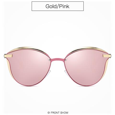 Eleganti Occhiali Da Sole A Specchio Con Montatura Dorata Pink - Foto 3
