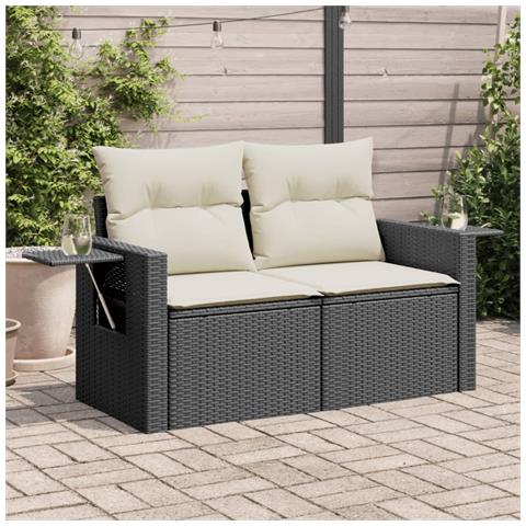 Divano da Giardino con Cuscini a 2 Posti Nero in Polyrattan - Foto 2