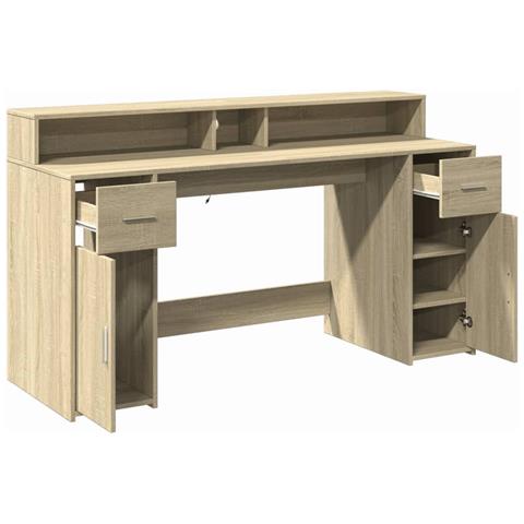 Scrivania con Luci LED Rovere Sonoma 160x55x91cm in Multistrato - Foto 9