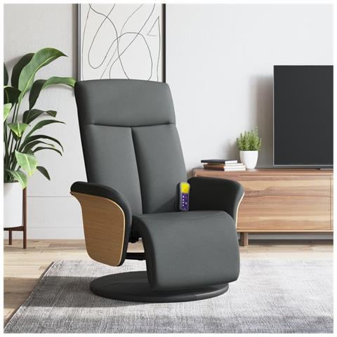 Poltrona Reclinabile Massaggio Poggiapiedi Grigio Scuro Tessuto - Foto 2