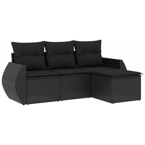 Set Divani da Giardino 4 pz con Cuscini Nero in Polyrattan - Foto 1