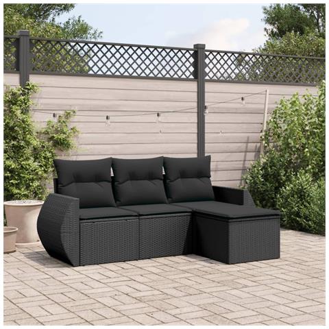 Set Divani da Giardino 4 pz con Cuscini Nero in Polyrattan - Foto 2