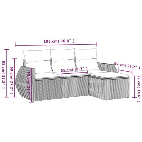 Set Divani da Giardino 4 pz con Cuscini Nero in Polyrattan - Foto 3