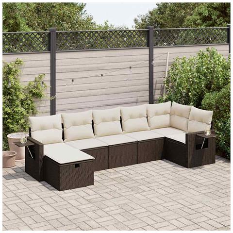 Set Divani da Giardino 7 pz con Cuscini Marrone in Polyrattan - Foto 2
