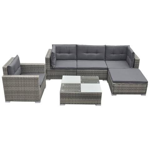 Set Divani da Giardino 6 pz con Cuscini in Polyrattan Grigio - Foto 1