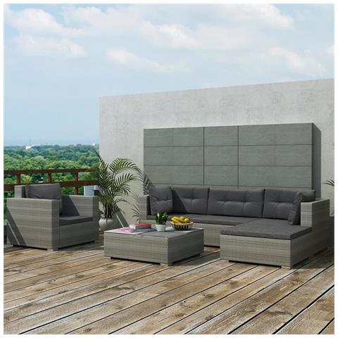 Set Divani da Giardino 6 pz con Cuscini in Polyrattan Grigio - Foto 2
