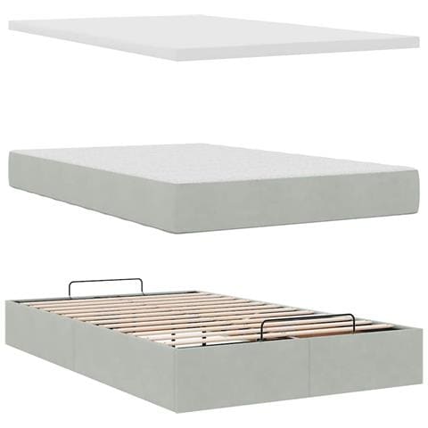 Pouf Letto con Materasso e LED Grigio Chiaro 120x190cm Velluto - Foto 9