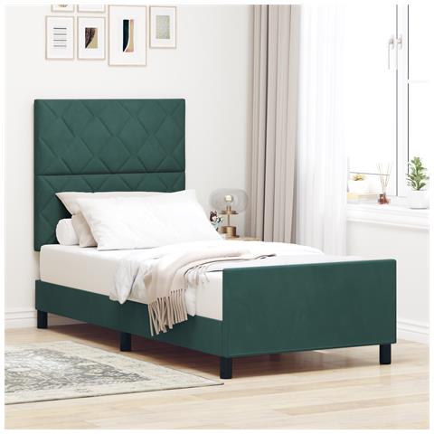 Struttura Letto Verde Scuro 90x190 cm Velluto - Foto 2