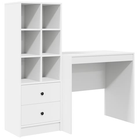 Scrivania Bianca con Archiviazione in Legno Ingegnerizzato, Scrivania Bianca 80x50x76 cm Legno Ingegnerizzato - Foto 1