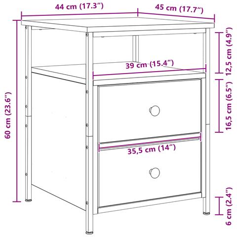 Comodini 2 pcs Nero Rovere 44x45x60 cm Legno ingegnerizzato - Foto 7