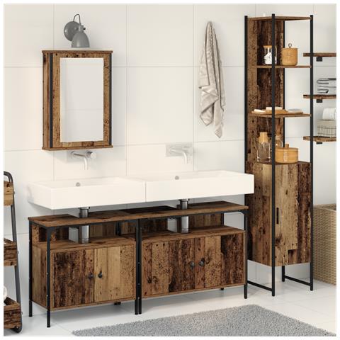 Mobile da Bagno con Lavabo Integrato in Legno Antico - Foto 2