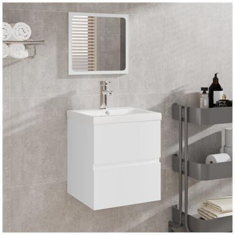 Mobile da Bagno con Lavabo e Specchio Bianco - Foto 2
