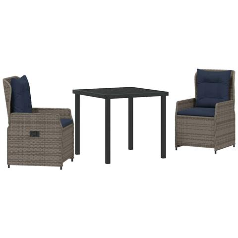 Set da Pranzo per Giardino 3 pcs Grigio Poly Rattan - Foto 1