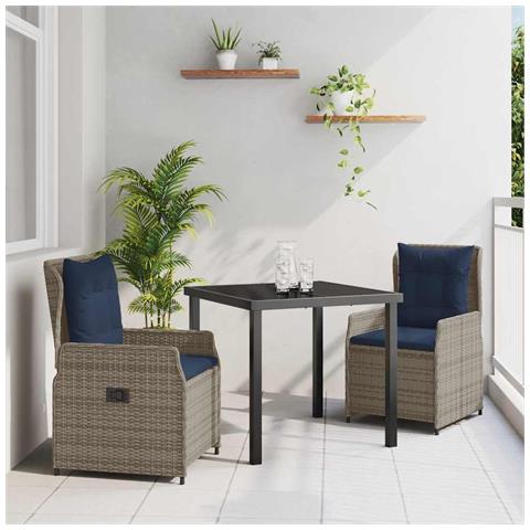 Set da Pranzo per Giardino 3 pcs Grigio Poly Rattan - Foto 2