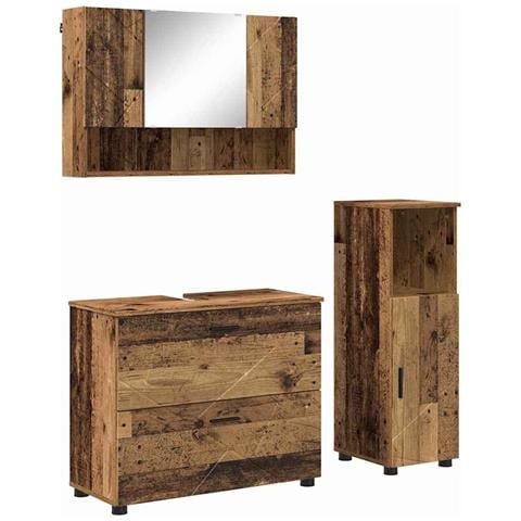 Set di mobili per il bagno con cassetto 3 pcs Legno vecchio - Foto 1