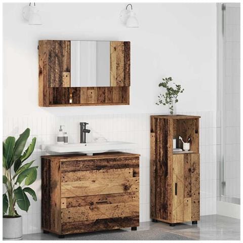 Set di mobili per il bagno con cassetto 3 pcs Legno vecchio - Foto 2