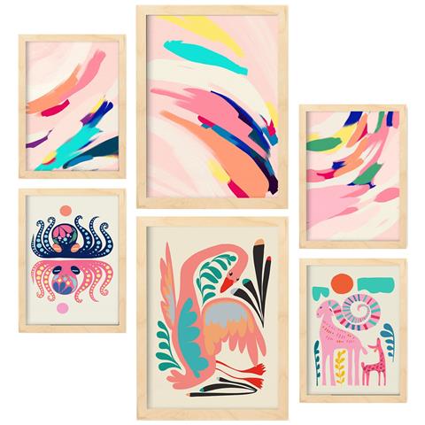 Set Di 6 Stampe Arte Delle Celebrità 1 In Animali Astratti Dipinti Decorativi Estetici Per Il Tuo Soggiorno Di Casa A3 & A4 Telaio In Legno Chiaro - Foto 1