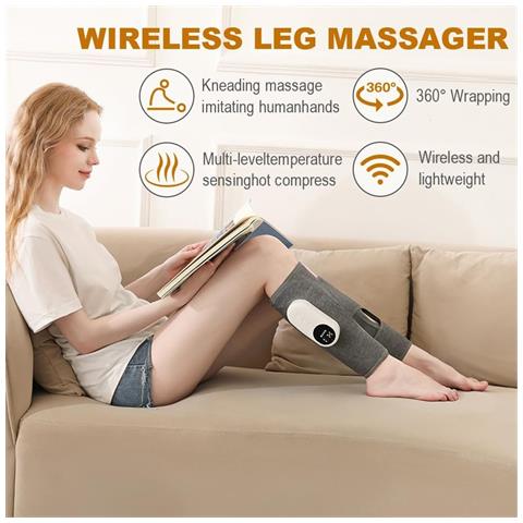 Massaggiatore Wireless Per Gambe Con Compressione Ad Aria E Calore - Set Di 2 Grey - Foto 7