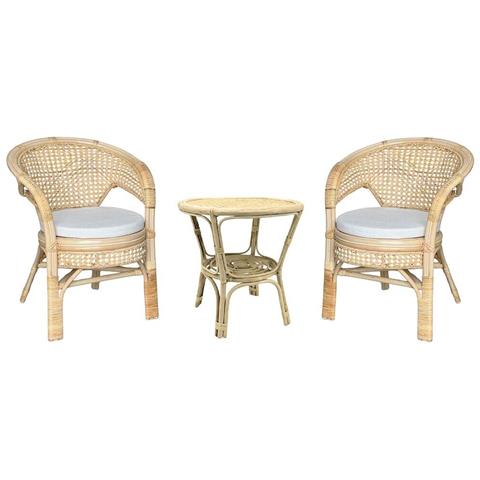 Salotto Amanda In Legno Di Bambu E Paglia Di Vienna Con 2 Poltrone E 1 Tavolino - Foto 2