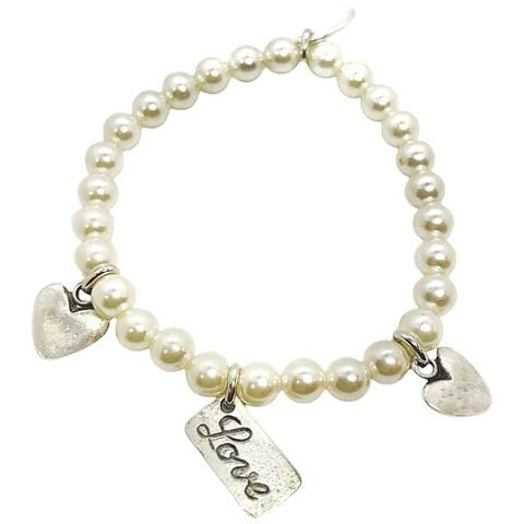 Bracciale Elastico Con Perla E Ciondoli Love Placcati Argento - Foto 1