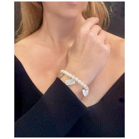 Bracciale Elastico Con Perla E Ciondoli Love Placcati Argento - Foto 3