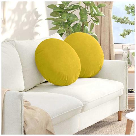 Cuscini per Seduta 2 pcs Giallo Ø 40 x 13 cm Velluto - Foto 2