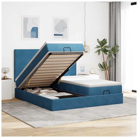 Struttura Letto Pouf con Materassi 160x200 cm Velluto - Foto 2