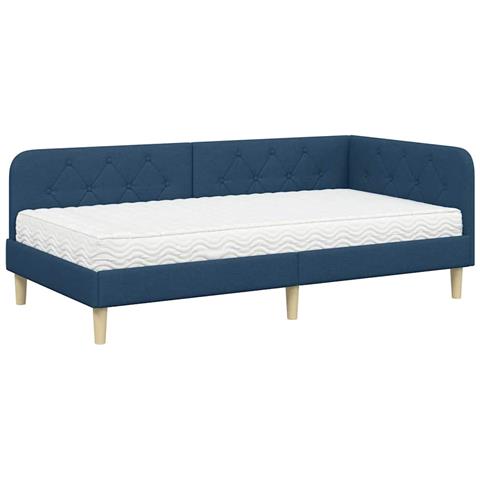 Cornice del letto ad angolo Blu 100 x 200 cm Tessuto - Foto 1