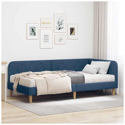 Cornice del letto ad angolo Blu 100 x 200 cm Tessuto - Foto 2