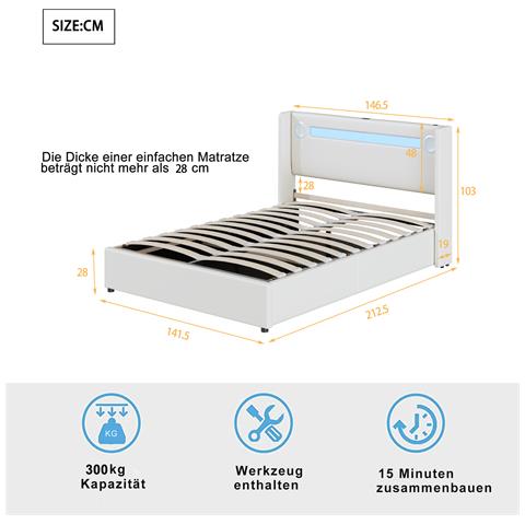 Letto Con Bluetooth, Luci Led E Ampio Spazio Di Archiviazione - Foto 2