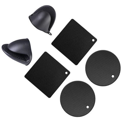 Set Di Sottopentola In Silicone E Guanti Da Forno, 6 Pezzi: Cuscinetti A Nido D'ape Quadrati E Rotondi Con Clip Resistenti Al Calore Black - Foto 1