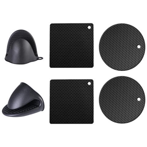 Set Di Sottopentola In Silicone E Guanti Da Forno, 6 Pezzi: Cuscinetti A Nido D'ape Quadrati E Rotondi Con Clip Resistenti Al Calore Black - Foto 2