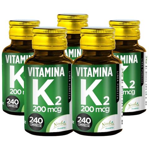 Vitamina K2 MK-7 200 mcg 240 Compresse - Menachinone-7 ad Alto Dosaggio - Ossa Normali e Coagulazione del Sangue (Confezione quintupla) - Foto 1