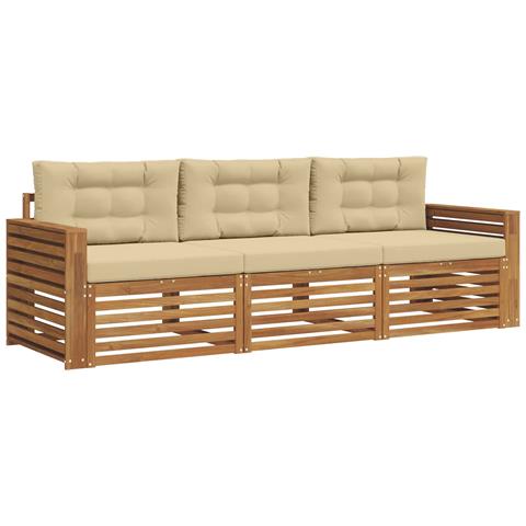 Set di divani da esterno con cuscino 3 pcs Naturale e Beige - Foto 1